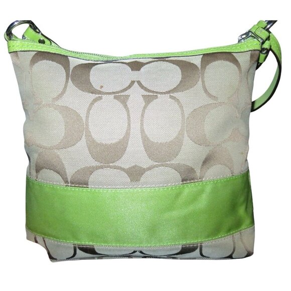 Coach 2009 Soho Signature C Jacquard Hobo Shoulder Bag Khaki Green Stripe 13674 - Picture 2 of 15